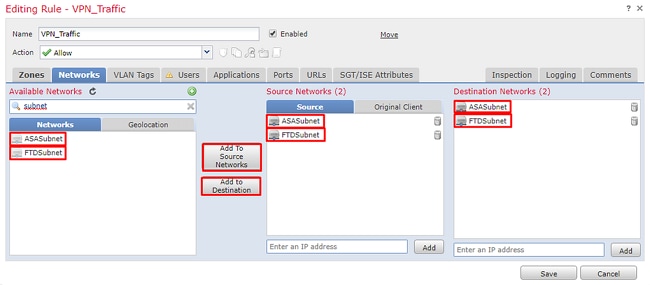 Cisco Firepower VPN Configuration - Create an access control policy - Create rules to allow traffic in and out