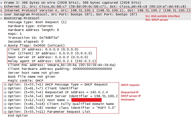 O ASA passa o DHCPREQUEST para o servidor DHCP