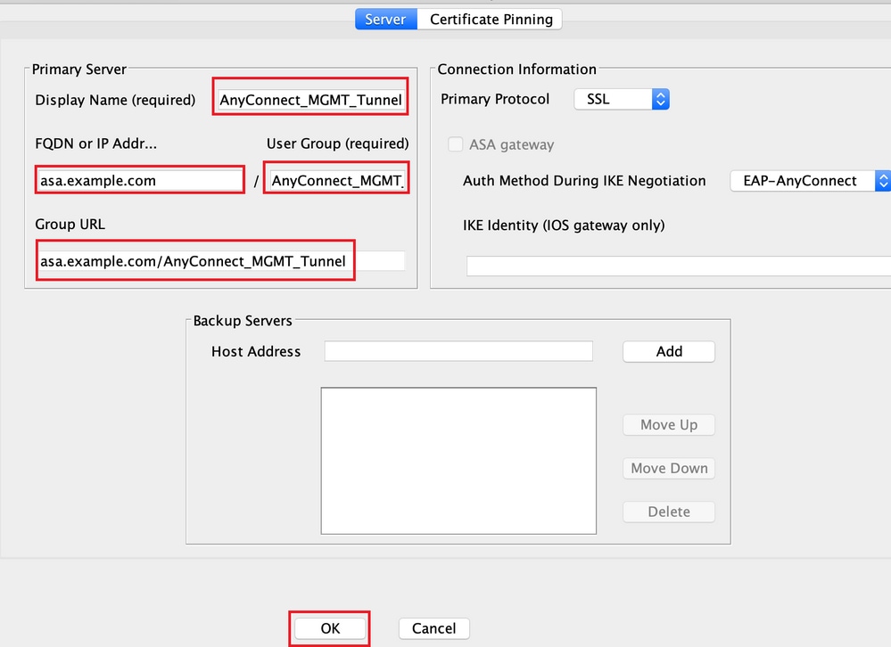 Add the FQDN/IP Address of the ASA