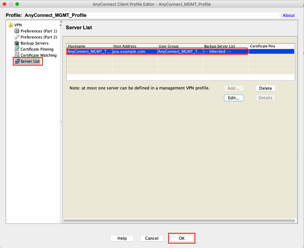 Save the AnyConnect MGMT Profile