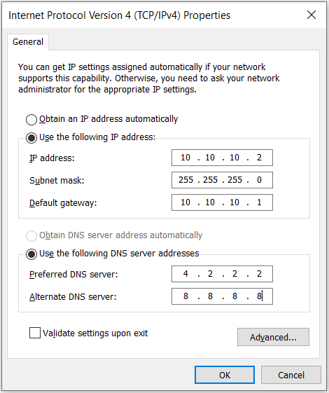 Client PC Configured with these IP