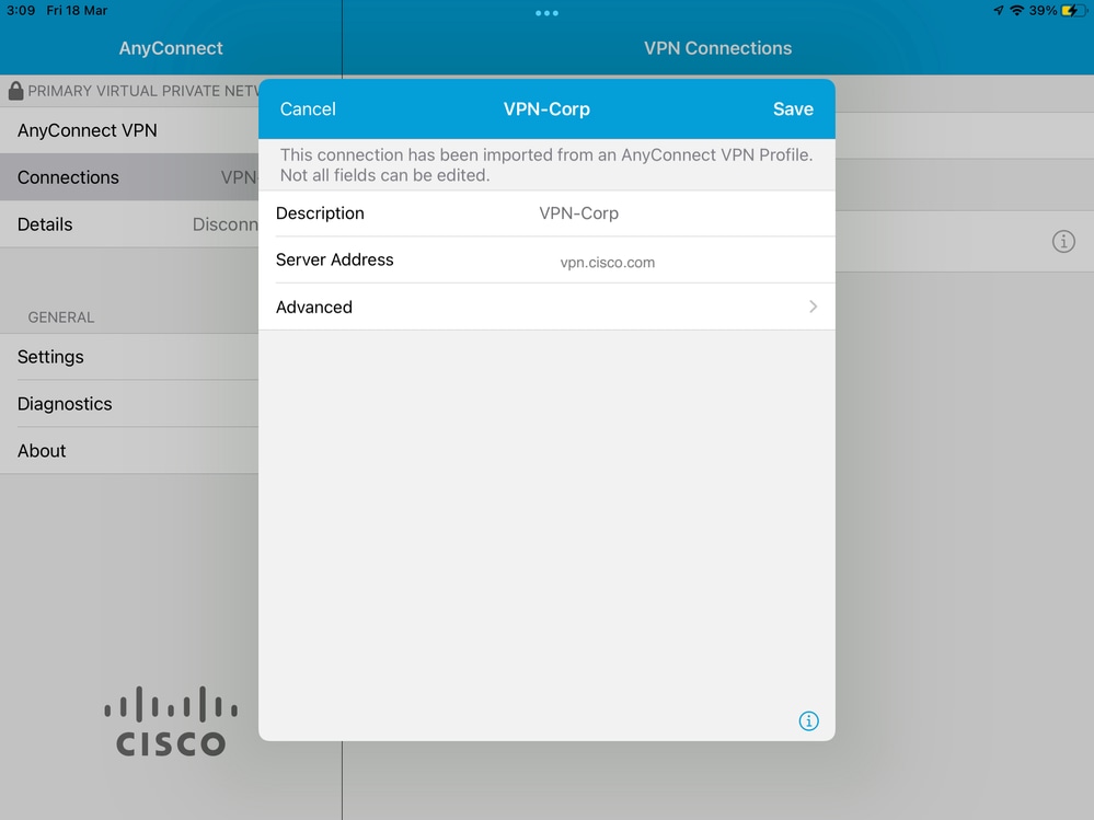 Verify VPN advanced parameters