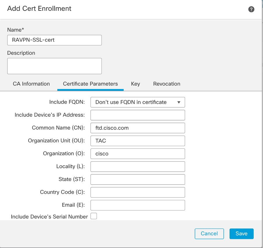 FMC - Certificate Parameters