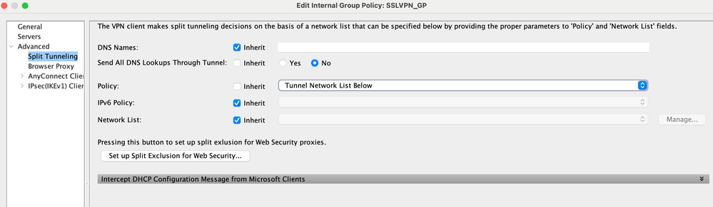 Configure Split Tunnel