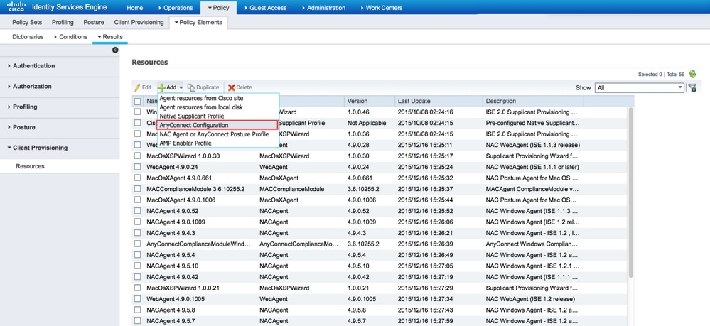 Configure web deployment on ISE - Select the uploaded AnyConnect package