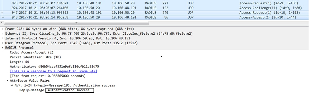 Packet Flow - Access-Accept Packet Sent from Server to the ASA