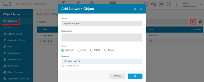 Creación de un grupo de VPN para la asignación de direcciones locales en la GUI de FDM