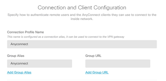 Configuración del perfil de conexión en la GUI de FDM