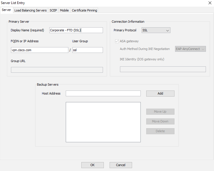 Perfil XML: entrada de servidor