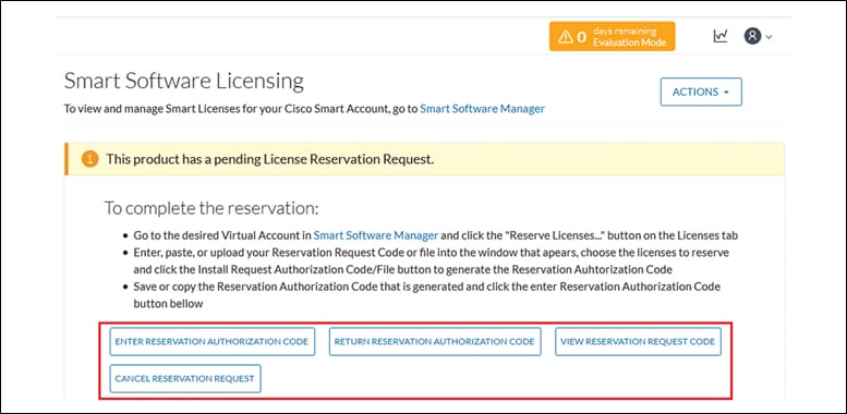 Expected Options Highlighted under Smart Software Licensing tab in CyberVision GUI