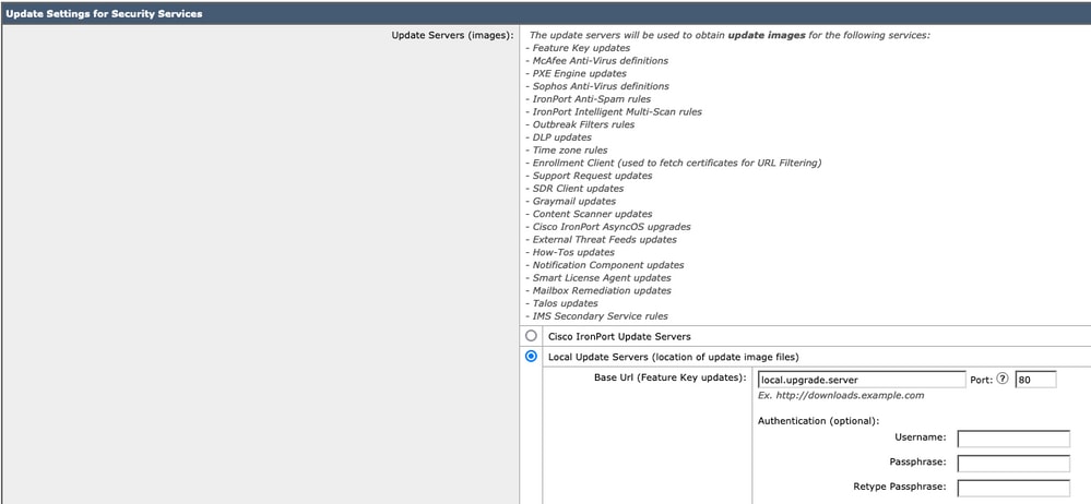 Webセキュリティアプライアンス(WSA)およびCisco Eメールセキュリティアプライアンス(ESA)のAsyncOSアップグレード：マニフェストファイルのURL