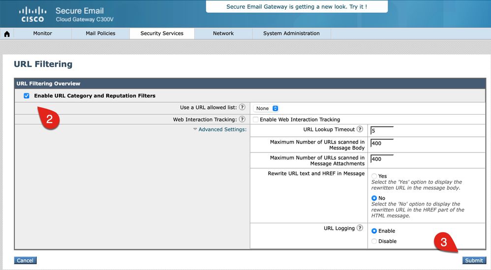 URL_filtering_2 - Abilitazione e invio