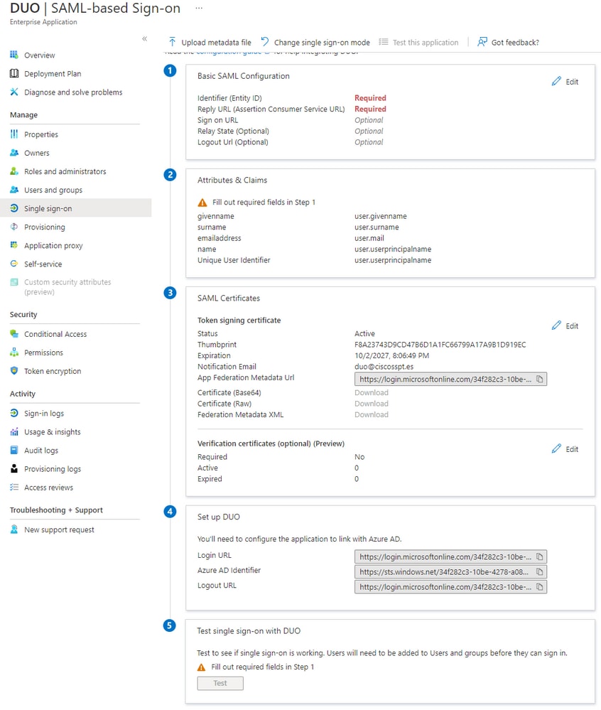 Azure SSO Setup with DUO