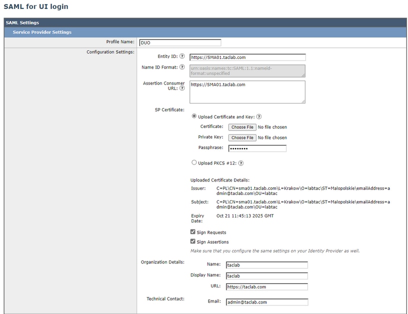 SMA SAML Configuration