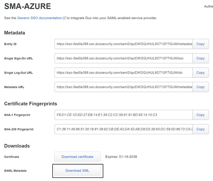 DUO Download IdP Metadata