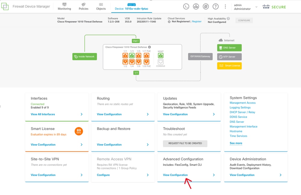 Configuração Avançada na GUI do FDM