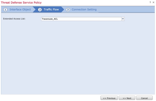 Política de servicio de Threat Defence: elija la política de lista de acceso ampliada
