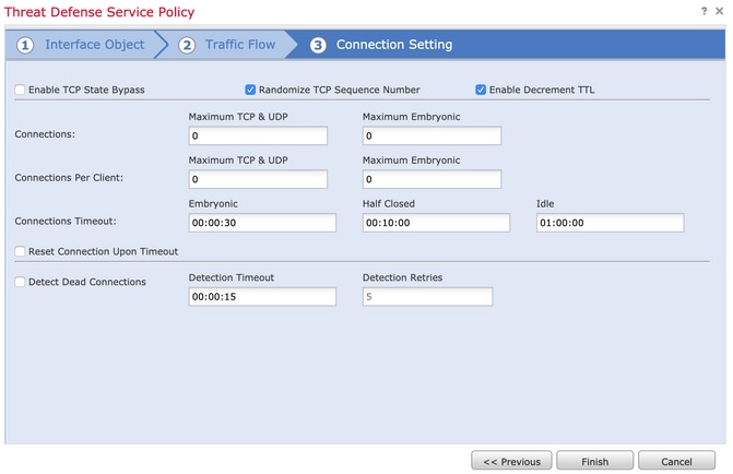 Threat Defense Service Policy(위협 방어 서비스 정책) - Enable Decrement TTL(TTL 감소 활성화)을 선택합니다