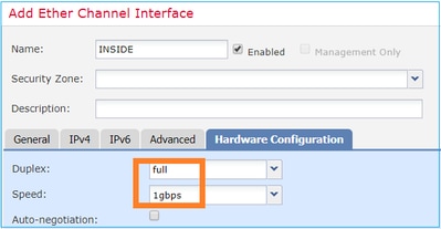 Configuración de dúplex y velocidad configurada desde la ficha Configuración de hardware