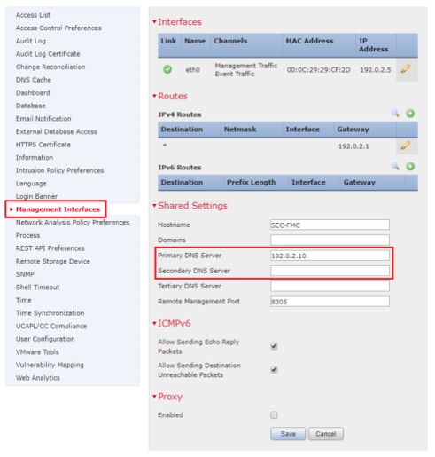 Cisco FMCでのアクセス管理インターフェイスの設定