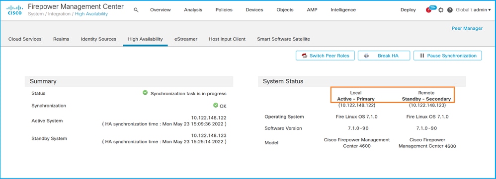 Verificación de los roles y estados de FMC en alta disponibilidad