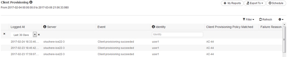 Cisco ISE Posture - Report sul provisioning client