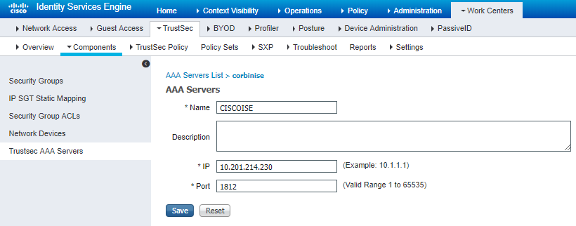 Configura come server AAA TrustSec