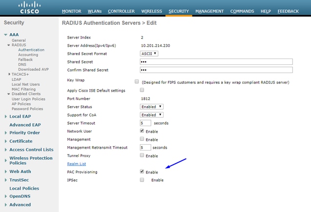 Abilita provisioning PAC di WLC