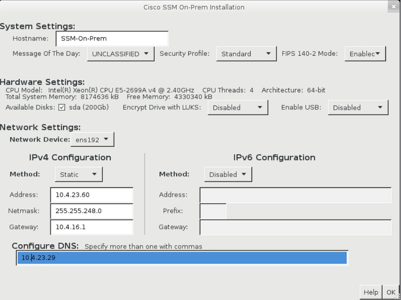 Definição das configurações de rede CSSM