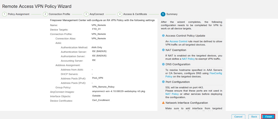 Resumen de la configuración VPN