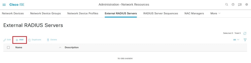 Lista de servidores RADIUS externos