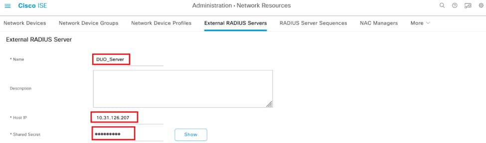 外部RADIUSサーバの詳細