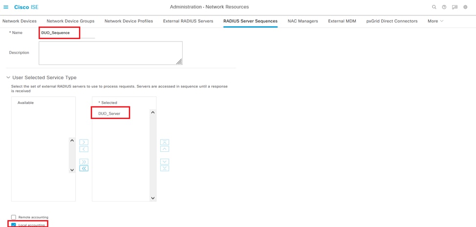 Configuración de Radius Server Sequences