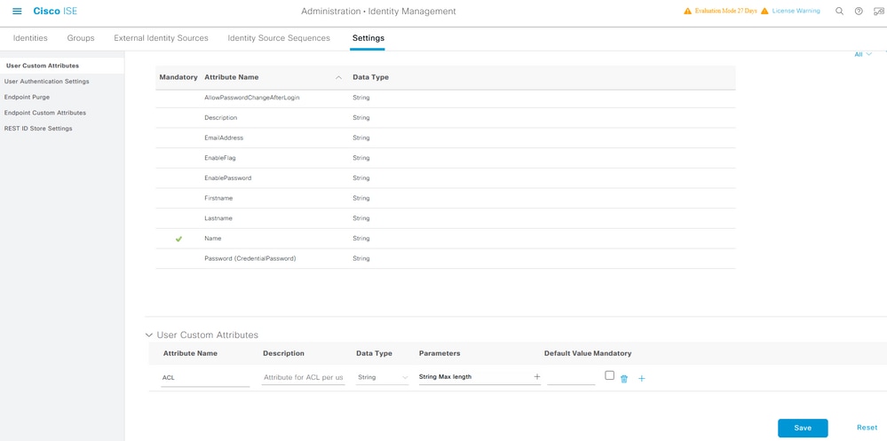 Configure a New Custom User Attribute on ISE