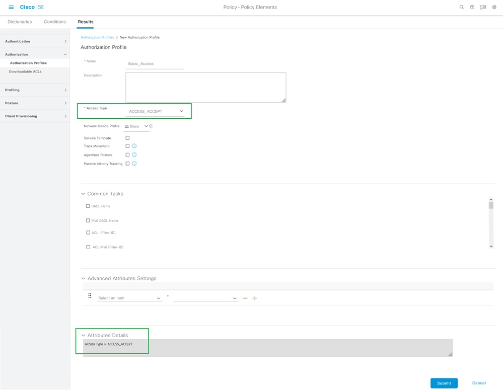 Configure EAP-TLS Authentication with ISE - Authorization Profile for Policy Element