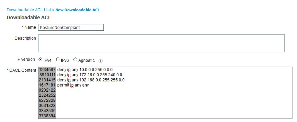 ISE configuration - create DACLs for different posture statuses