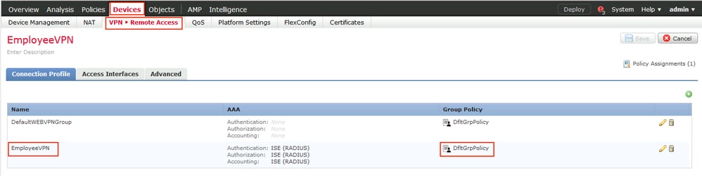 FTD GUI - check the tunnel policy on FMC