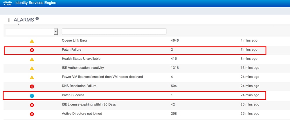 Patch Failure and Success Alarms