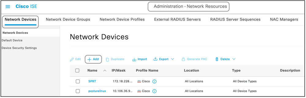 Cisco ISE-netwerkapparaten