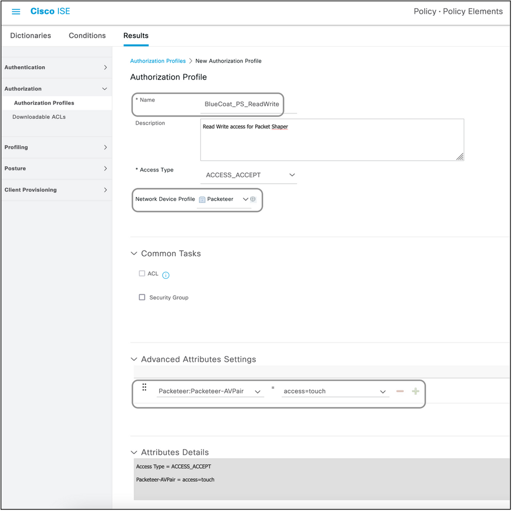 Cisco ISE Créer des profils d'autorisation standard, Sélectionner le nom et le réseau