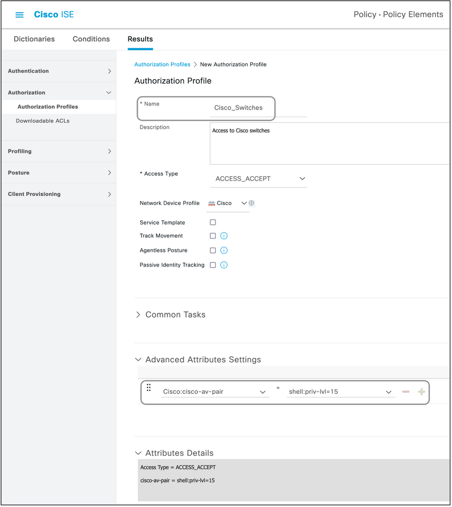 Cisco ISE Créer des profils d'autorisation standard, Sélectionner le nom et le réseau, Sélectionner le nom