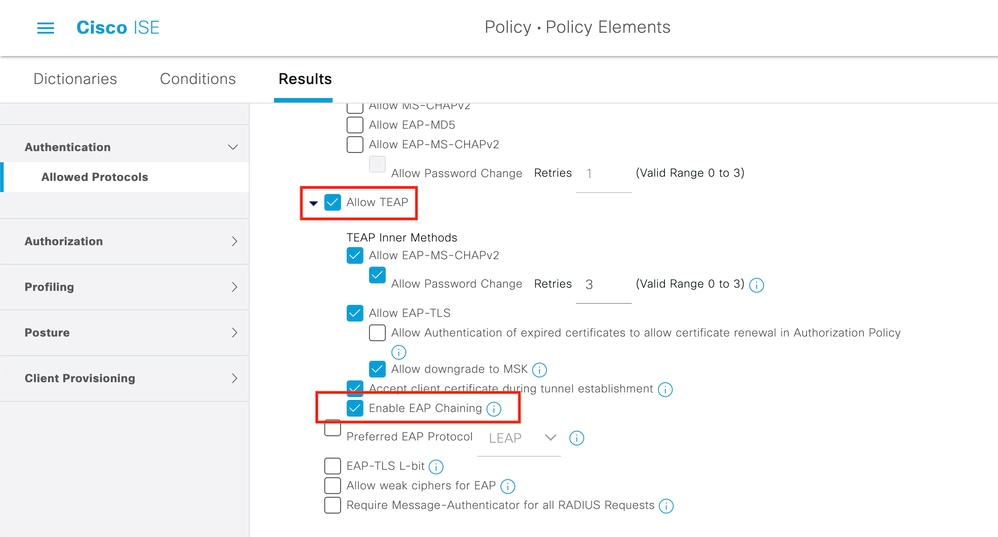 تكوين Cisco ISE - السماح ل TEAP