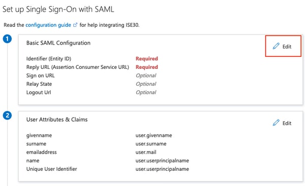 Modifica configurazione Single Sign-On