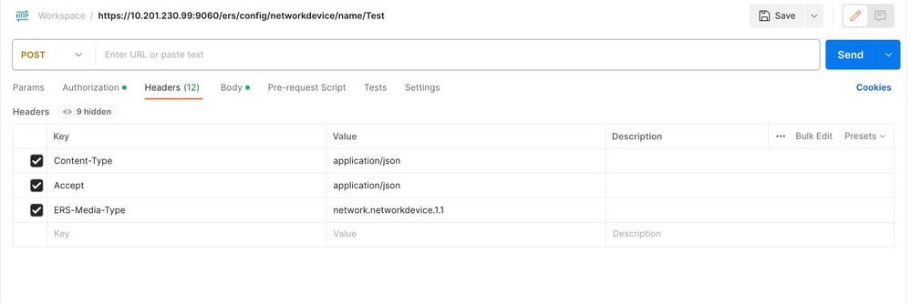 Configurazione intestazione JSON Postman