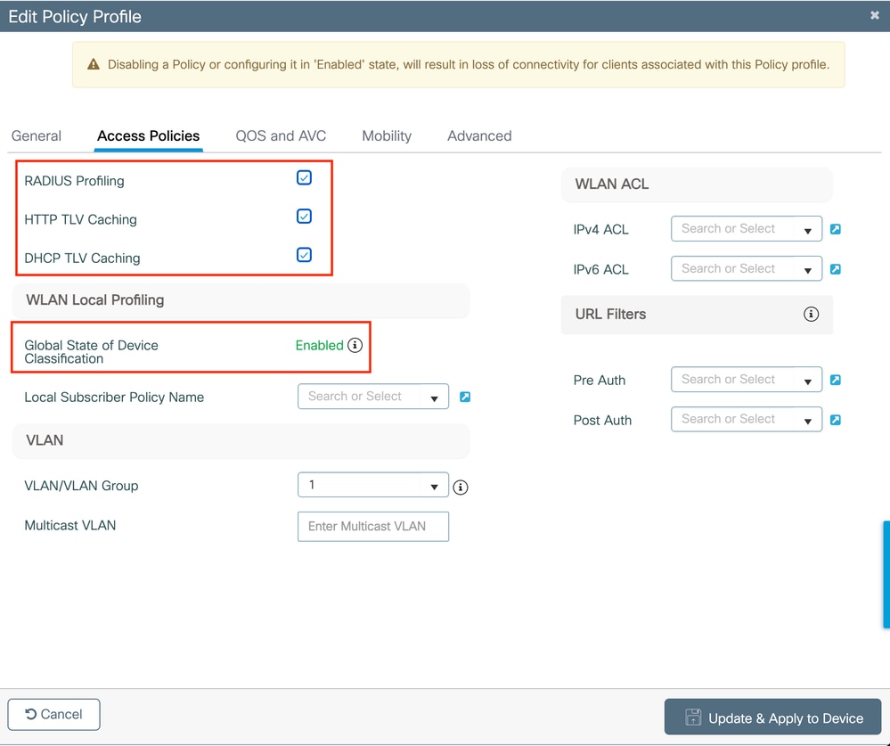 Configuración de RADIUS Profiling y Caching