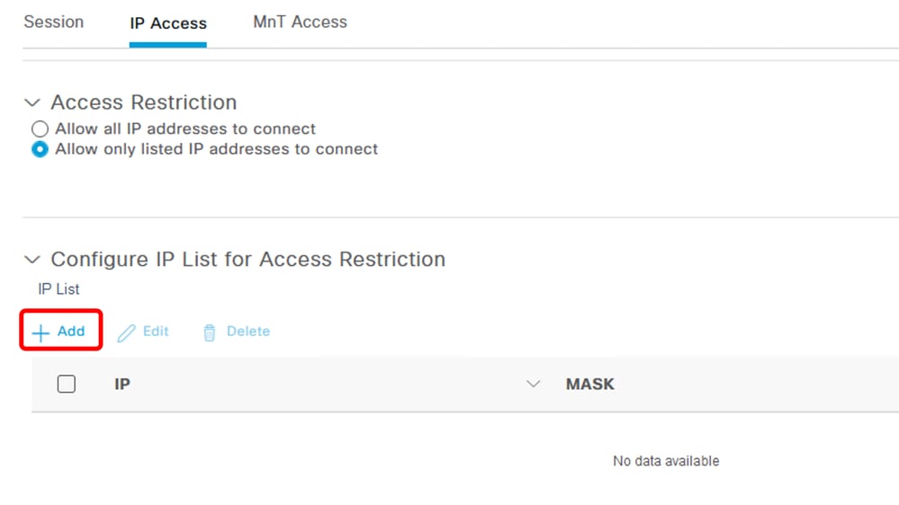 تكوين الوصول إلى IP