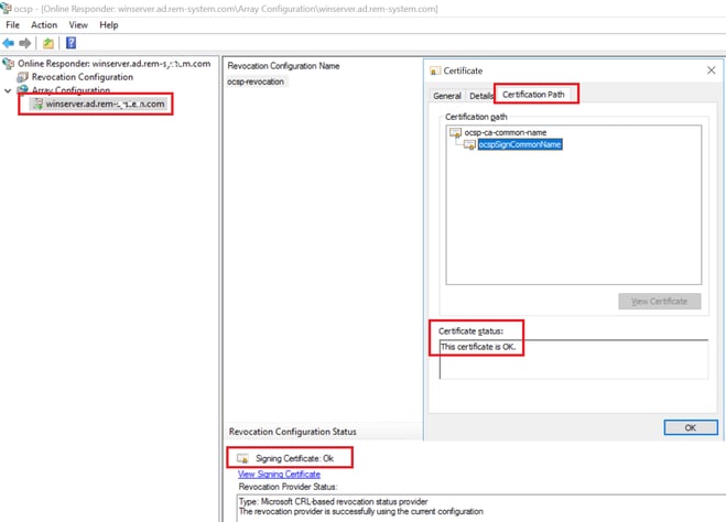 État du certificat de signature OCSP