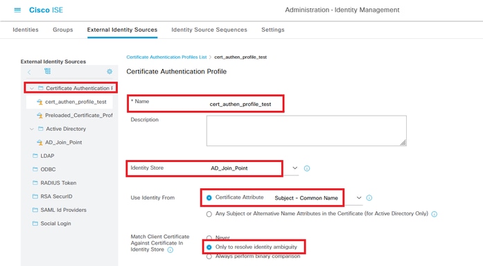 Ajouter un profil d'authentification de certificat