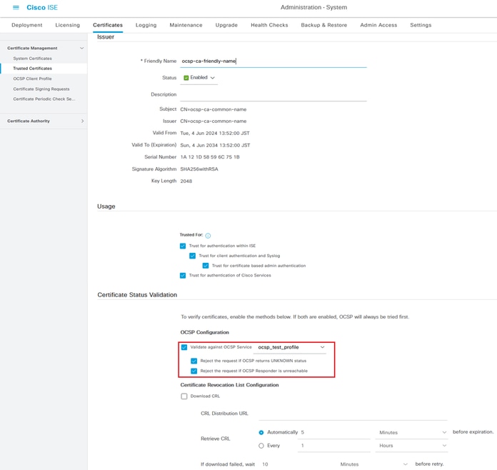 Validation du statut du certificat