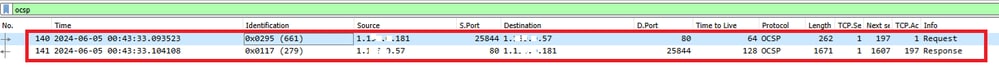 Capture de paquets de requête et réponse OCSP